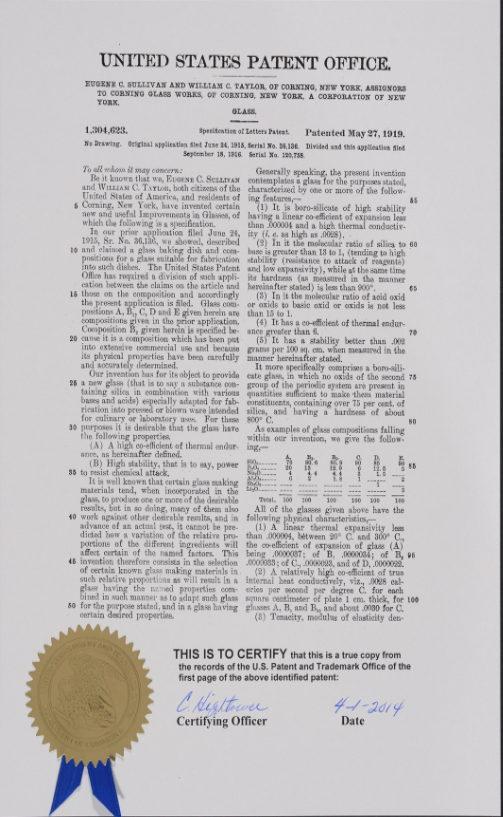 Pyrex Pie Pan Plate Patent